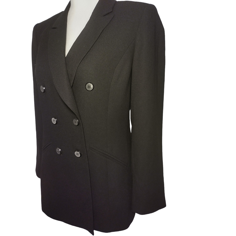 Kasper Womens Blazer Jacket Long Sleeves Double Breasted Peak Lapel Black LP